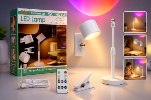 Image of 3-in-1 Rechargeable LED Table Lamp with Remote Control, Magnetic 360 Rotating Reading Light, Wall Mounted, Clip-On & Desk Lamp Up /Down Light, USB-C Cordless Bedside Study Lamp (White)
