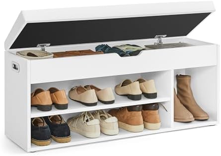 VASAGLE Banco Zapatero con Cojín, Banco de Almacenamiento, 3 Comp...