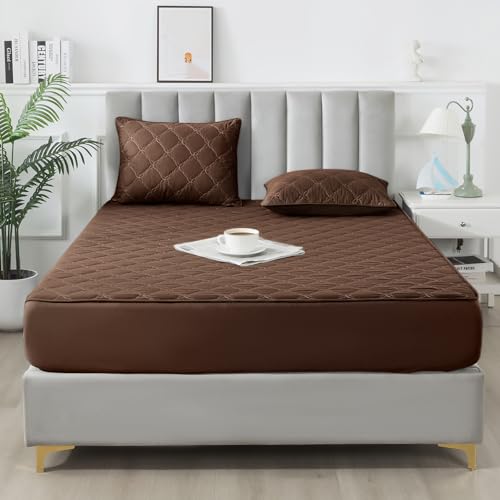 Waterproof Mattress Protector - Queen Size Mattress Pad Silent & Fitted Sheet Style | Full Bed Protection for Kids, Pets, Adults | Hypoallergenic, Machine Washable (Chocolate, Queen)
