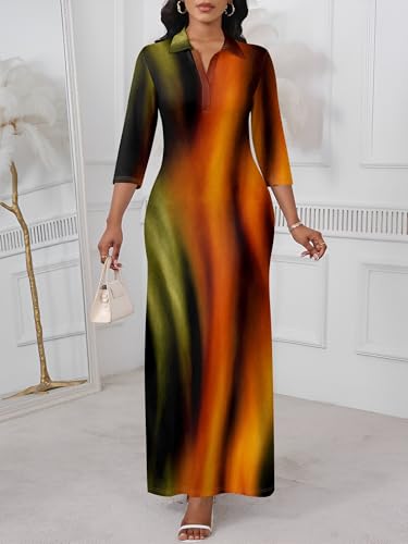Image of PinkPatty Women's Casual 3 /4 Sleeve Polo V Neck Bodycon Maxi Dress