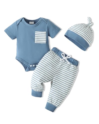 Image of SUNNY PIGGY Baby Boy Clothes Newborn Infant Boy Outfits Romper Hat Pants 3Pcs Clothing Set for 0 3 6 9 12 18 Month Boys