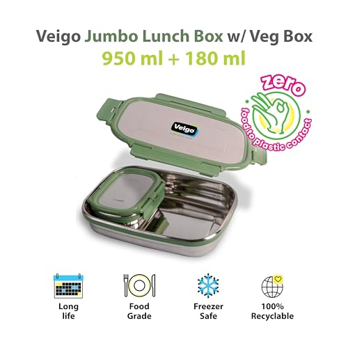 Image of Personalized Tiffin | Customized Lunch Box with Lids | Personalized Stainless Steel Tiffin Box | Your Child's Name and Favourite Character Engraved | for School Students (Green)