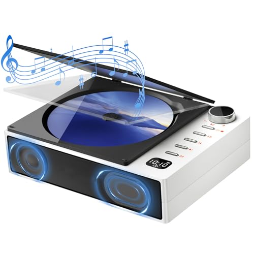 Tourne-disque portable compatible Bluetooth - Haut-parleur portable rechargeable pour la maison et l'extérieur - Lecteur de disque léger en plein air
