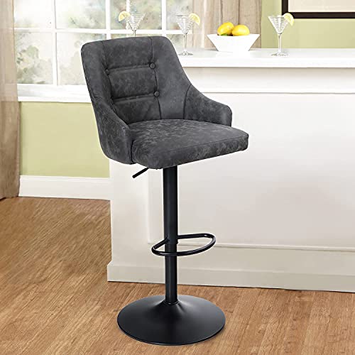 MAISON ARTS Swivel Adjustable Bar Stool with Back for Kitchen Counter Padded Counter Height Faux Leather Bar Chair with Heavy Duty Base for Pub Cafe Dining, 300LBS Weight Capacity, Grey, 1 Stool