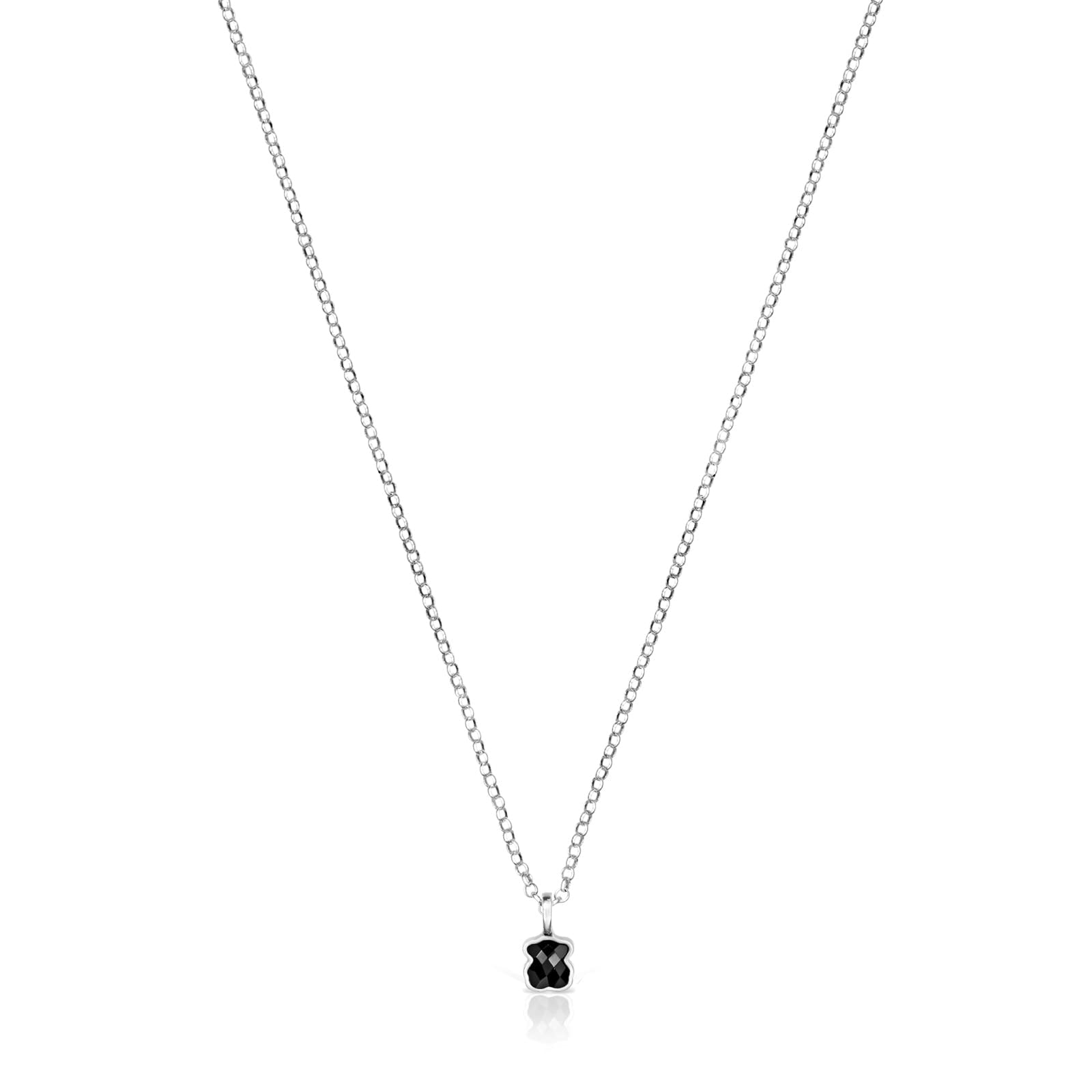 TOUSCollar de Plata de Primera Ley para Mujer con Motivo Oso en Ónix Facetado, 45 cm de Largo, Clásico y Elegante, Colección Mini Color