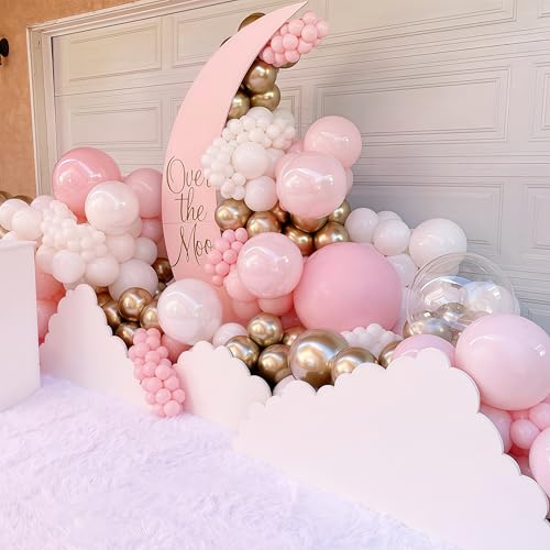 Image of Pink Gold Balloons Set, 60Pcs 12 Inch Pastal Baby Pink Metallic Gold White Balloon with Gold Confetti Latex Balloons for Girls Women Birthday Wedding Baby Bridal Shower Party Decorations Supplies