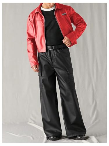 Men's Faux Leather Jacket Zip Up Lightweight Crop Bomber Jacket Lapel Collar Biker Motorcycle Coat Outerwear3