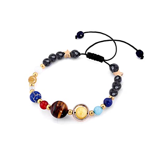 Image of COLORFUL BLING Natural Stone Beads Solar System Bracelet Universe Galaxy The Eight Planets Guardian Star Bracelet Jewelry Healing Yoga Chakra Gifts for Women