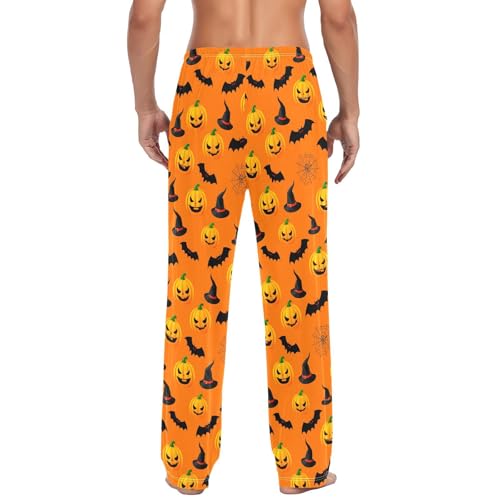 Men's Halloween Pumpkin Pajama Pants with Pockets - Straight Fit Cotton Sleep Bottoms for Lounge & Nightwear#4313