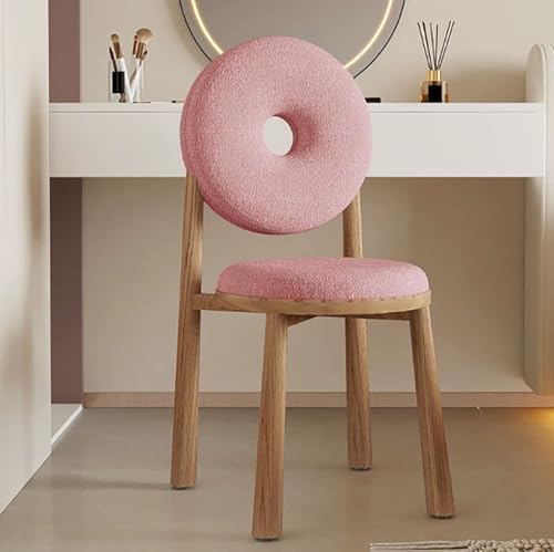 Silla de maquillaje moderna de lana de cordero, silla de comedor tapizada de mediados de siglo con respaldo, elegante taburete para sala de estar y oficina, patas de grano de madera duraderas, muebles