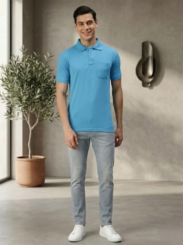 Image of Lux Cozi Men's T-Shirt with Chest Pocket | Polo T-Shirt for Man | Plain Casual Stylish | Half Sleeve| Cotton Blend Collar Polo T-Shirts for Men