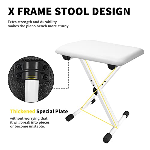 Soulmate Keyboard Bench X-Style Piano Bench Adjustable Height Keyboard Stool, 1.6 Inch Thickness Padded Piano Chair Seat For Electronic Keyboards Digital Pianos, White Piano Bench #TOP1