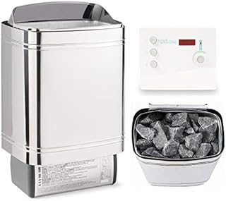 Sauna-Set Finnischer Sauna Ofen Sentiotec Nordex II 6/8/9 kW mit Saunasteuerung Sentiotec K1 / K2 und Saunasteine time4wellness (9 kW, Saunasteuerung K2 mit Zeitvorwahl & Digital Display)