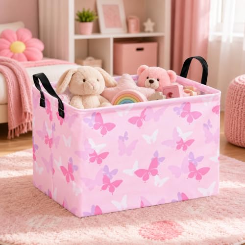 Image of Butterfly Storage Basket with Handles, Girls Basket, Foldable cute Storage Basket Collapsible Organizer Bin for Home and Kitchen Storage, Butterfly Room Decor