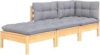 vidaXL Garten Lounge Set 3-TLG., Gartenmöbel Set Sitzgruppe für Garten Terrasse Balkon, Modular Sofa mit Grauen Kissen, Garnitur Loungemöbel, Massivholz Kiefer