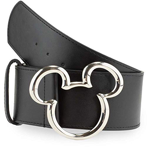 Buckle-Down Women's Disney, Mickey Ears Silver Cast, Black Vegan Leather Belt2