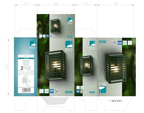 Eglo Outdoor wall Light Alamonte 3, Outdoor wall lamp Made of Metal in Black, Outdoor wall spot, Porch Lighting with E27 Socket, IP44 - Image 4
