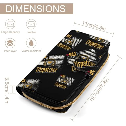 911 Dispatcher with U.S. Flag Stylish Leather Wallet Womens Mens Slim Purse Secure Card Holder Durable Bifold Clutch Handbag2