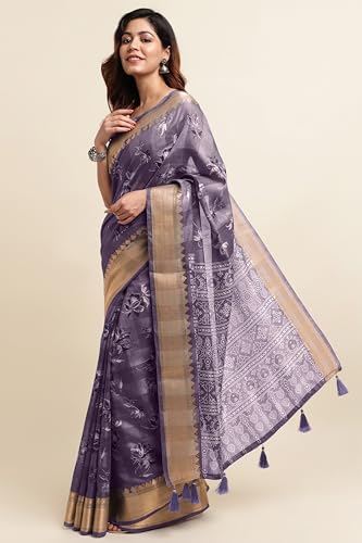 Image of MIRCHI FASHION Women Saree Cotton Blend Kalamkari Printed | Comfortable Office and Regular Daily Use Sari with Unstitched Blouse Piece