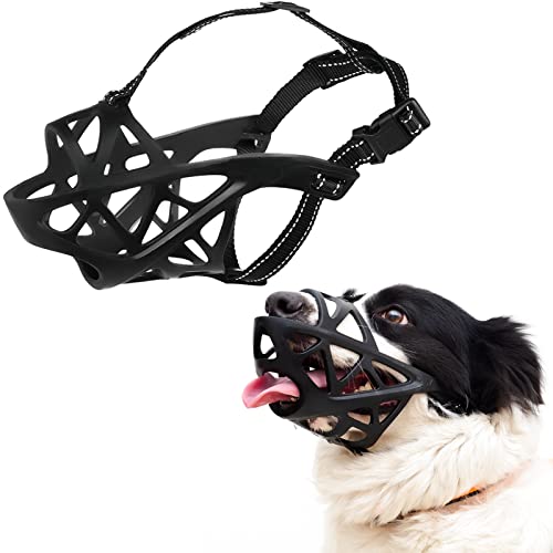 Dog Basket Muzzles, Upgraded Soft Breathable Cage Muzzle for Small Medium Large Dogs Allows Drinking Panting Feeding, Adjustable Heavy Duty Dog Mouth Guard to Stop Biting Barking Chewing Black S