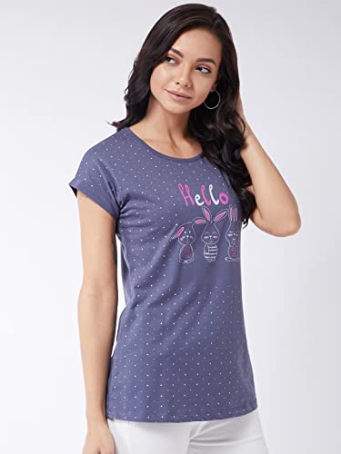 Image of Modeve Women Printed Cotton Blend Half Sleeve Round Neck T-Shirt for Summer