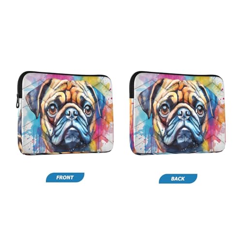 Funda para portátil 13-14 pulgadas con diseño pug acuarela miniatura 2
