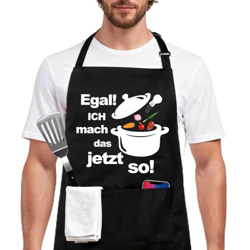 WGIJXA Kochschürze Herren Damen, Schürze Personalisiert Lustig Küchenschürze Grillen Schwarz mit Taschen, Schürzen Verstellbar Grillschürze Schwarze Männer Frauen Unisex Lustige Papa Geschenke