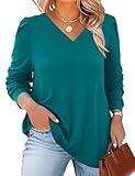 TFSDOD Womens Blouses Women Plus Size Tops Basic V Neck Shirts Work Tops for Women Business Casual Peacock Blue 4XL