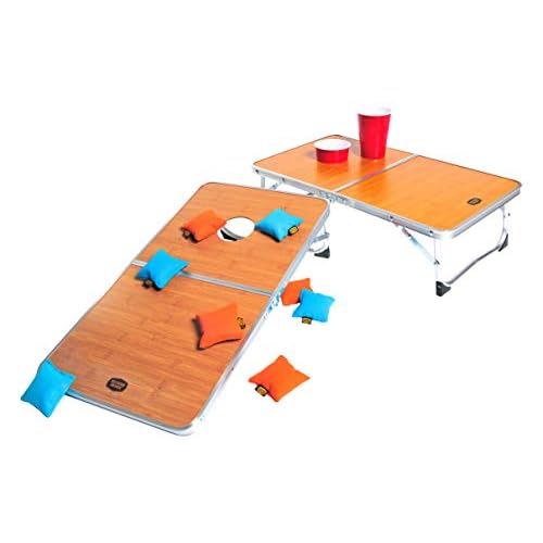 Outside Inside Compact Convertible Dual Purpose Tables & Cornhole Set for Camping