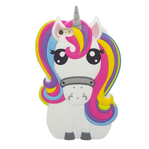 Rainbow Unicorn for iPhone 6 / 6S Case, XINSIR Cute 3D Cartoon Horse Soft Silicone Case Rubber Back Cover Skin for Apple iPhone 6s 4.7inch (White-colorful)