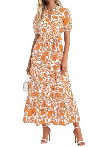 Image of PRETTYGARDEN Women's Summer Boho Floral Maxi Dresses | Bohemian Flower, Short Sleeve V Neck, Fit and Flare, A Line, Flowy Tiered, Belt Pocket, Wedding Guest, Beach Vacation Outfits