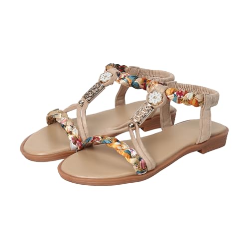 IWIHMIV Girls Sandals Open Toe Summer Casual Beach Open Toe Shoes Flat Bohemian Dress Sandals with Elastic Strap2