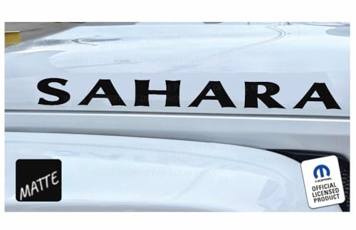 Decal Mods Sahara Hood Graphic Decal/Sticker fits Jeep Wrangler JK/JL/JT (2007-2024) Black Matte CBM (Set of 2) | SJ4T4