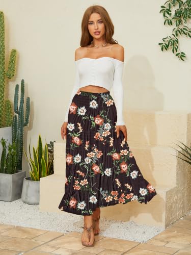 Image of Women's Chiffon Elastic High Waist Pleated A-Line Maxi Skirts