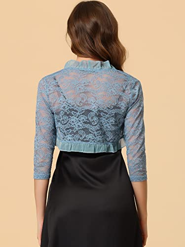 Image of Allegra K Women's Elegant Lace Cardigan Ruffle Collar Crop 3 /4 Sleeve Sheer Bolero Floral Lace Shrug Top