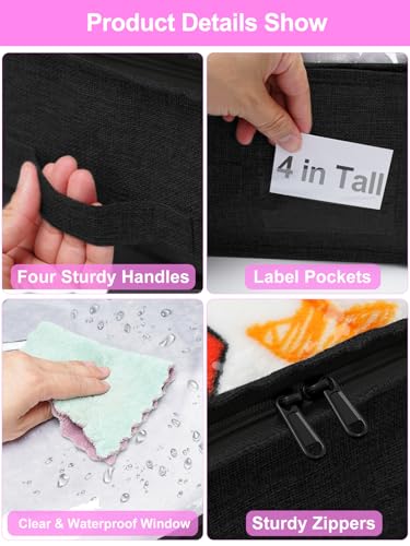 Image of punemi 4 inch Tall Soft Low Profile Under Bed Storage Containers, 2 Pack, Black