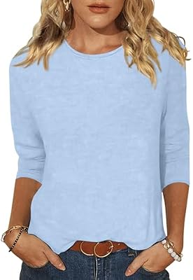 EADINVE Women's Casual 3/4 Sleeve T-Shirts - Round Neck Tunic Tops Basic Tee