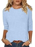 EADINVE Women's Casual 3/4 Sleeve T-Shirts Round Neck Cute Tunic Tops Basic Tees Blouses Loose Fit Pullover Blue
