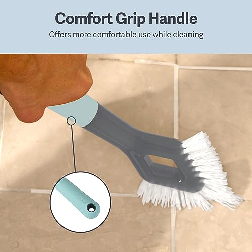Image of Casabella Smart Scrub Heavy-Duty Tile and Grout Brush for Tile Joints, Grout Cleaner Brush with Nonslip Handle, Gray /Aqua (Pack of 6)