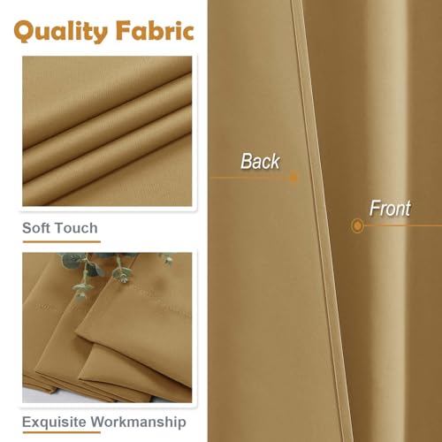 Image of Aiyufeng Gold Short Blackout Curtains for Bedroom 45 Inches Long 2 Panels Set, Solid Thermal Insulated, Energy Saving Window Treatment Curtains Blackout Drapes, W40 x L45 Inch, Gold