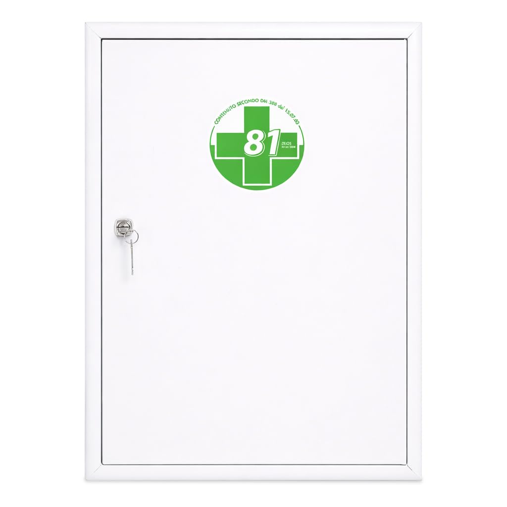 AIESI® Armadietto per medicinali da parete (cm 30x14x46h) in metallo con chiave fornito vuoto, Garanzia Italia 24 mesi