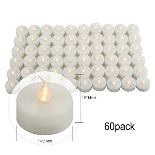Image of 60 Pack Battery Operated Flameless LED Tea Lights Realistic Flickering Electric Votive Tealight Candles Set Bulk Halloween Pumpkin Jack O Lantern Party Wedding Decorations Centerpieces Batteries Incl.