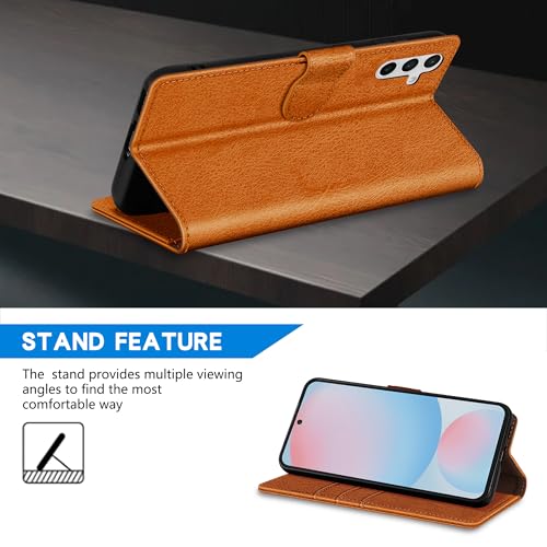 Image of ZZXX for Samsung Galaxy S25 Wallet Case with [RFID Blocking] Card Slot Kickstand Magnetic Closure Leather Flip Fold Protective Phone Case for Samsung Galaxy S25 5G Case Wallet(Brown-6.2 inch)