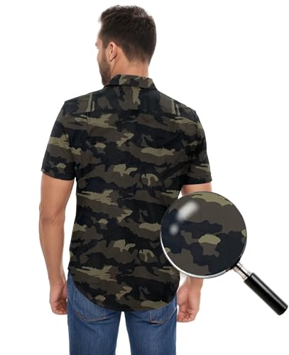 ETHANOL Men Classic Slim Fit Woven Short Sleeve Wrinkle Resistant Print Shirt3