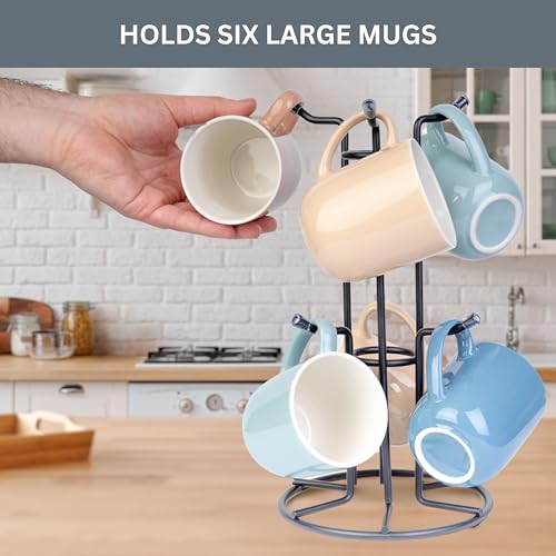 Homiu Black Metal Mug Tree - 6 Hooks, Accommodates 6 Large Mugs - Mug Holders for Kitchen - Robust Mug Stand Cup Holder Kitchen Accessories - Free Standing Mug Holder - Image 4