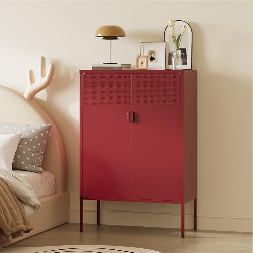 Image of Metal Storage Cabinet,2 Door TV Stand, Metal Mesh Accent Cabinet