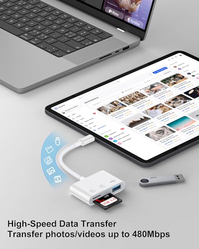 Lightning to SD Card Reader for iPhone 14 Pro Max/14/13Pro/12/11/XR/8, Micro SD Memory Card Reader with USB Camera Adapter Plug and Play Digital Trail Camera Game Viewer with SD/TF Card Reader Adapter