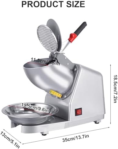 Electric Ice Crusher 300W - Double Knife 65 kg/h Smoothie Machine for Soft Drinks, Cocktails & Frozen Desserts - Compact Grey Ice Crusher for Home & Commercial Use