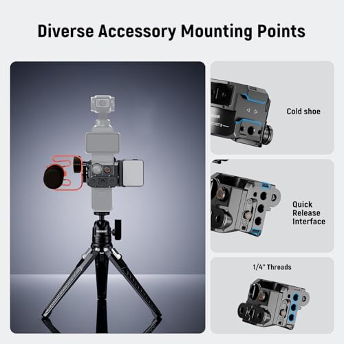 Image of NEEWER Pocket 3 Cage & Action Camera Adapter Compatible with DJI Osmo Pocket 3 and Action 2 Magnetic Mount, Aluminum Alloy Rig with 1 /4 inch Thread and Cold Shoe for Extension Accessories, AC009 Pro