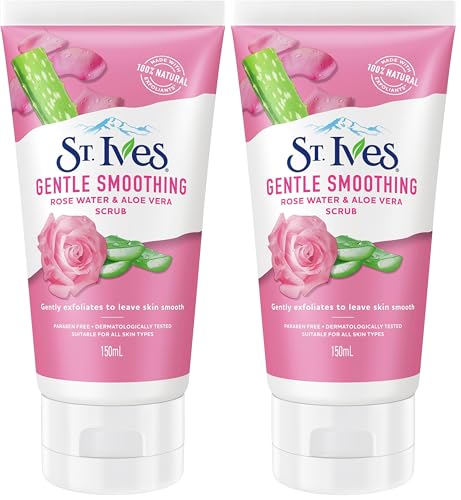 St Ives Face Scrub Gentle Smoothing Rose Water & Aloe Vera 150 mL (Pack of 2)